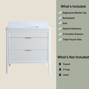 English Elm Fully Assembled 36 Inch White Bathroom Vanity with Carrara Marble Top and Soft Close Cabinet W1826P439634
