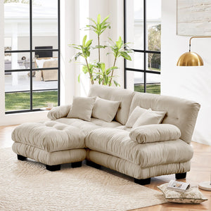 English Elm Cloud Couch Sectional Sofa: Plush Chenille 2-Seater With Adjustable Ottomans & Decorative Pillows W714S01026