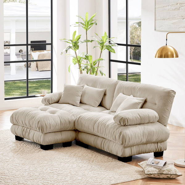 English Elm Cloud Couch Sectional Sofa: Plush Chenille 2-Seater With Adjustable Ottomans & Decorative Pillows W714S01026