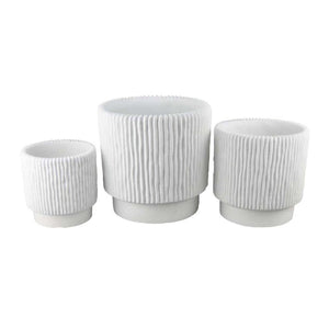 English Elm Zeri White Terracotta Ribbed Planter Set Three Graduated Vessels for Stylish Interiors B056P417003
