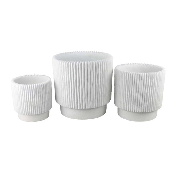 English Elm Zeri White Terracotta Ribbed Planter Set Three Graduated Vessels for Stylish Interiors B056P417003
