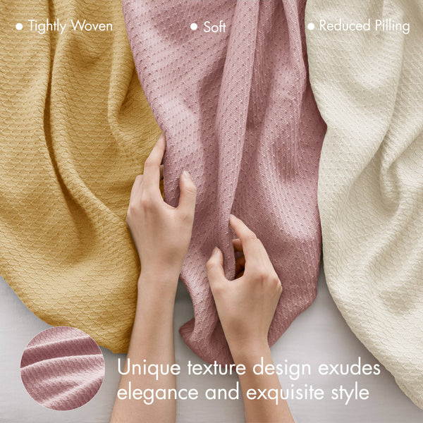 JLA Home Madison Park - Blanket — Ultra-Soft Egyptian Cotton Throw, Breathable White Layering Blanket for Bed & Sofa, Durable Care-Friendly Comfort Rose MP51N-6364