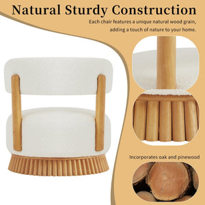 English Elm Modern Boucle Upholstered Armless Accent Chair Set with Thatched Wood Base for Living Room Beige N760S0000036A
