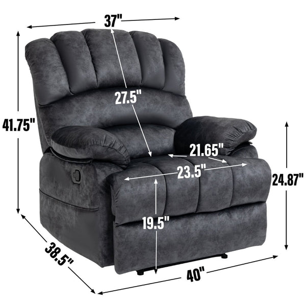 English Elm Large Oversized Manual Recliner Upholstered in Neutral Fabric for Relaxing Living Rooms Grey W3224P288516