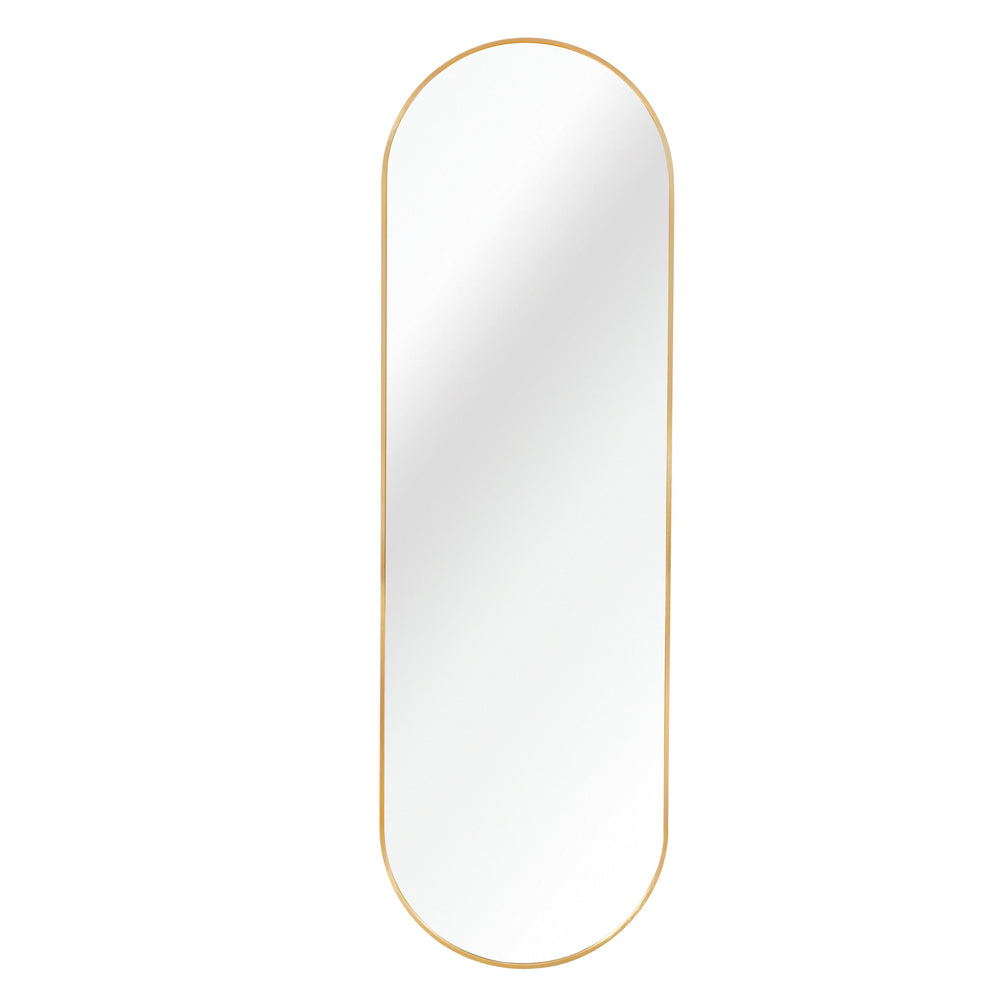 English Elm Gold 63 x 20IN Pill Shaped Full Length Mirror – Brushed Gold Aluminum Frame, Shatterproof HD Glass, Easy Install W2203P230582