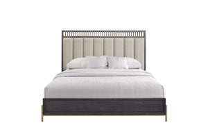 English Elm Queen Upholstered Headboard Bed Walnut Veneer Frame Transitional Bedroom Furniture B2699S00087
