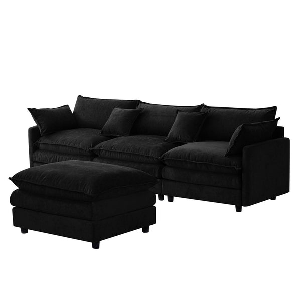 English Elm 105" L-shaped Chenille Sectional with Ottoman Pocket Spring Living Room Sofa Black W1097S00229