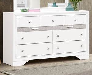 English Elm Madrid 6-Drawer Chest with Felt Lined Tray, Silver Acrylic Trim & Nickel Handles for Modern Storage White 43 L x 66 W x 20 H B078P286064