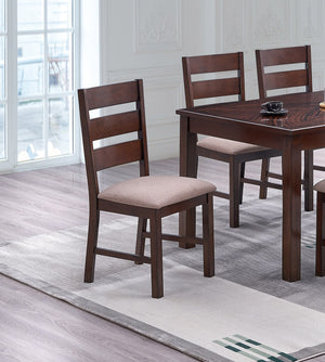 English Elm Contemporary Cherry 7pc Dining Set with Melamine Top, Solid Wood Legs, Fabric Cushion Seats, 59" Table B011S00977
