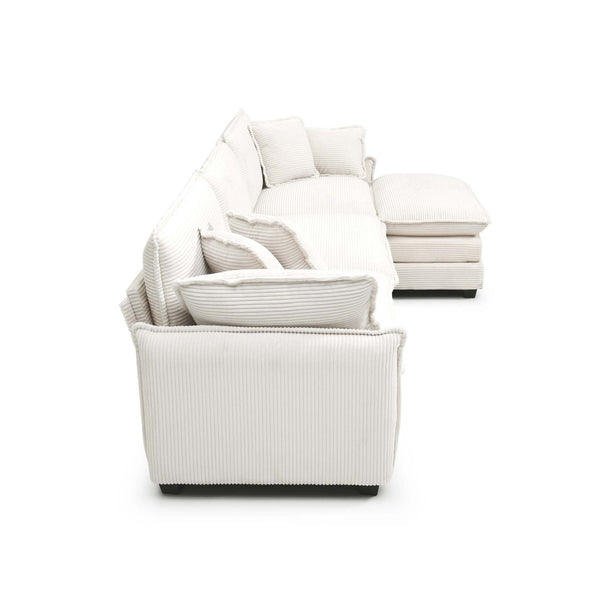 English Elm Oversize L-Shaped Sectional Sofa With Ottoman - Plush White Corduroy, Stylish Comfort For Any Room W714S00690-GIGA