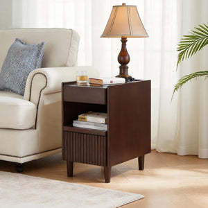 English Elm Wooden Rubber Solid Nightstand with Drawer Open Shelf Tapered Legs Small Space Bedroom W5368P460430