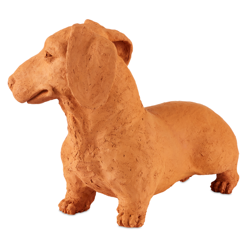 Rocky the Teckel: Whimsical Terracotta Dachshund Sculpture by Thai Artist Nhut Nhathawut, 15.75” High