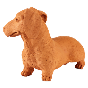 Rocky the Teckel: Whimsical Terracotta Dachshund Sculpture by Thai Artist Nhut Nhathawut, 15.75” High
