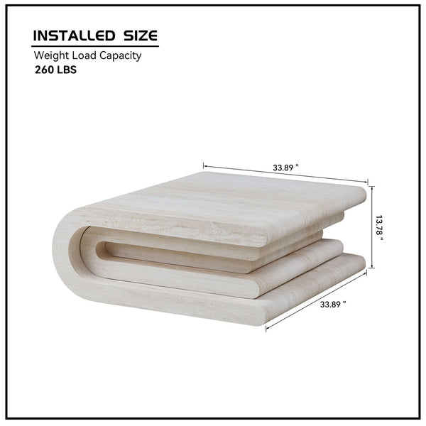 English Elm 33.86 Inch Square Faux Travertine Coffee Table Sculptural Tiered Base Living Room W2582P425211