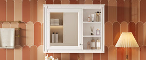 English Elm 36'' Modern Medicine Cabinet Wall Mounted Mirror with Adjustable Shelf, MDF Durable Storage, White N710P322791K