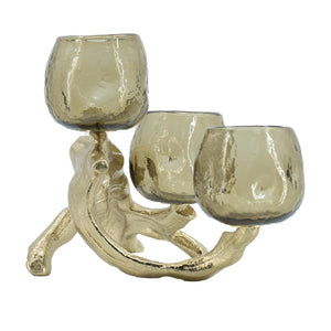 English Elm 15.7x9.1x7.9" Gold Aluminum Branch Votive Holder with Three Glass Cups for Glam Decor W2078P490404