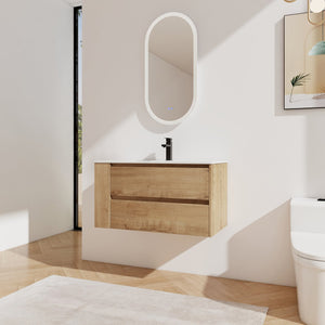 English Elm 36" Wall Mounting Bathroom Vanity With Ceramic Sink, Side Adjustable Shelf, Soft-Close Drawers, Water-Resistant Plywood Finish W999S00142
