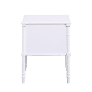 English Elm Emmett carved bamboo nightstand with 2 full‑extension drawers, brass knobs and floor‑protecting glides White B050P376943