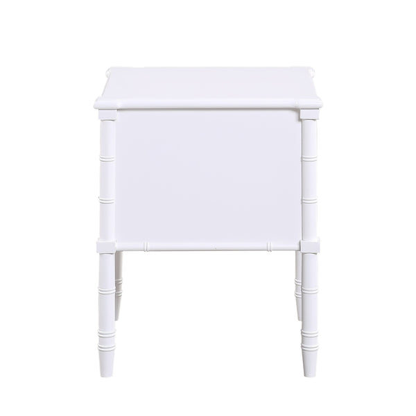 English Elm Emmett carved bamboo nightstand with 2 full‑extension drawers, brass knobs and floor‑protecting glides White B050P376943