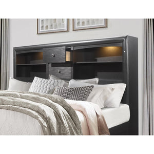 English Elm Civic Queen Storage Bed Bookcase Headboard with Built in Ambient Lighting Gray B201S00487