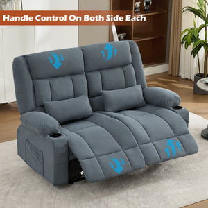 English Elm Recliner Oversized Manual Loveseat with Cup Holders and Side Pocket, Ergonomic 150° Recline, 600lb Capacity Blue W1521S00075