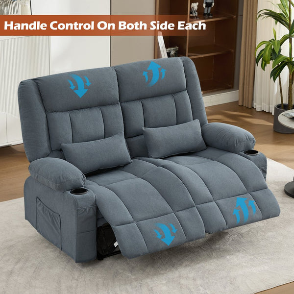 English Elm Recliner Oversized Manual Loveseat with Cup Holders and Side Pocket, Ergonomic 150° Recline, 600lb Capacity Blue W1521S00075