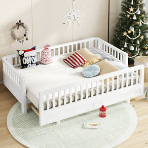 English Elm Twin Xl Platform Bed Frame With Guardrails - Solid Pine Wood, Convertible To Queen, White Finish W1580S00241-GIGA