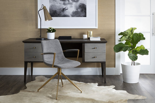 Sunpan Andres Swivel Dining Armchair – Elegant Industrial Design with Gold Legs for Stylish Dining Spaces Belfast Koala Grey