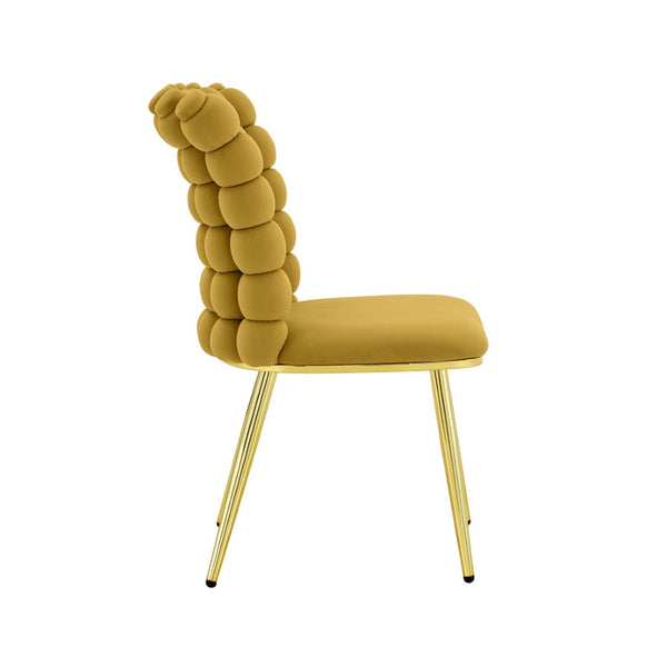 English Elm Ergonomic Velvet Accent Chair Tufted Bubble Weave Gold Legs Glam Seating W3875P446138