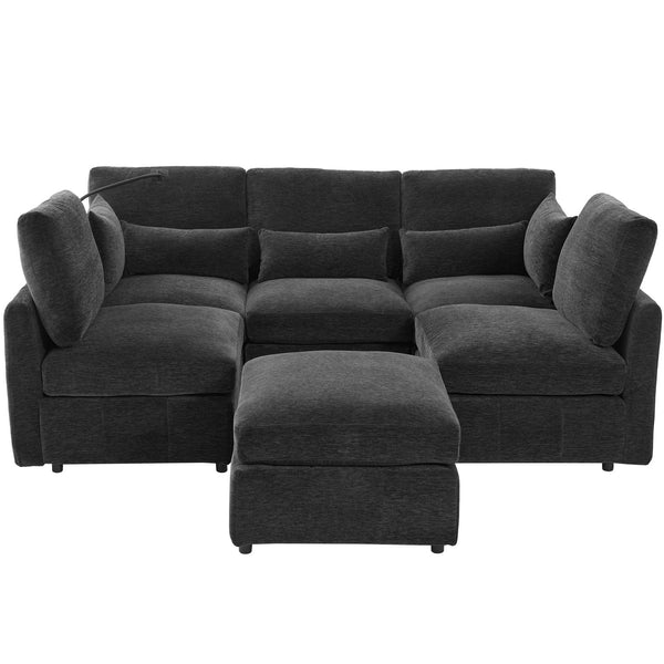 English Elm Modern Sectional Sofa: Versatile U-Shaped Couch With Usb Ports, Movable Ottoman & Lumbar Pillows N719S002050B