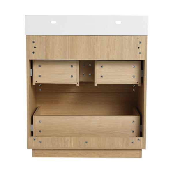 English Elm 30" Bathroom Vanities - Modern Oak Sink Cabinet With Double Drawers, Freestanding And Stylish Design W1972S00008