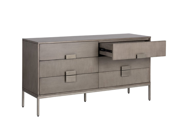 Sunpan JADE DRESSER - Timeless Antique Silver Elegance in Ash Grey with Ample Storage for Every Bedroom 104083