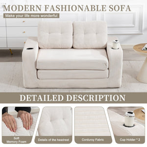 English Elm Convertible Floor Sofa Bed with Memory Foam and Ribbed Corduroy for Small Spaces Beige W395P438025