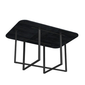 English Elm Black Wood Grain Rectangular Table with Six White Pu Upholstered Chairs Modern Set W3875S00094