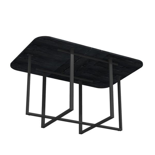 English Elm Black Wood Grain Rectangular Table with Six White Pu Upholstered Chairs Modern Set W3875S00094