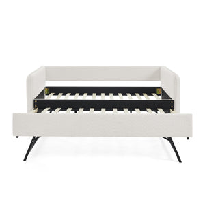 English Elm Daybed With Trundle - Elegant Tufted Sofa Bed In Soft Beige Boucle For Stylish Small Spaces & Guests W1413S00092