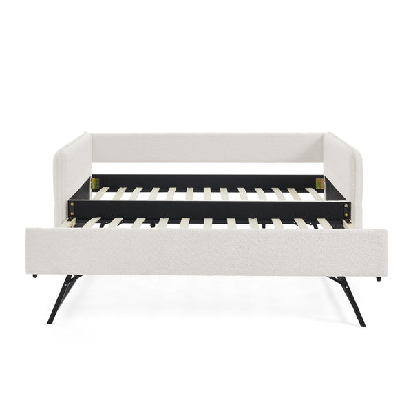 English Elm Daybed With Trundle - Elegant Tufted Sofa Bed In Soft Beige Boucle For Stylish Small Spaces & Guests W1413S00092