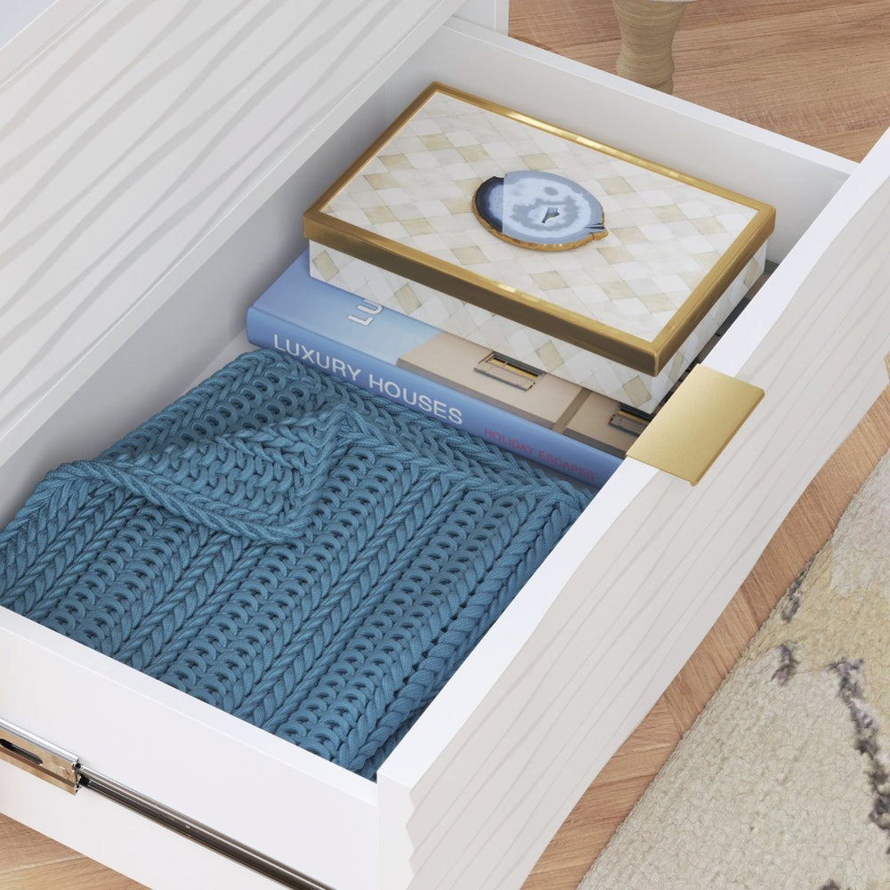 English Elm Side Table - Elegant White Finish With 2 Drawers For Storage, Perfect For Any Room Décor Style B356P367935-GIGA