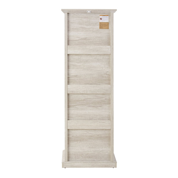 English Elm Tall Storage Cabinet with Glass Door & Drawer — Slim White Sideboard for Living Room, Kitchen, Office W2275P394346