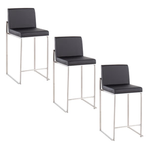 English Elm Fuji 26" High Back Barstool Set Of 3 - Contemporary Style With Stainless Steel Frame & Faux Leather B202P221979
