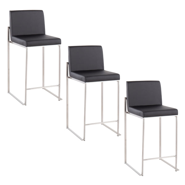English Elm Fuji 26" High Back Barstool Set Of 3 - Contemporary Style With Stainless Steel Frame & Faux Leather B202P221979