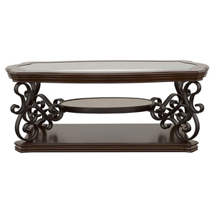 English Elm Bianca Merlot 2-Shelf Glass Top Coffee Table with Cherry Veneer Finish, Spacious Display & Warm Elegance B062P328727