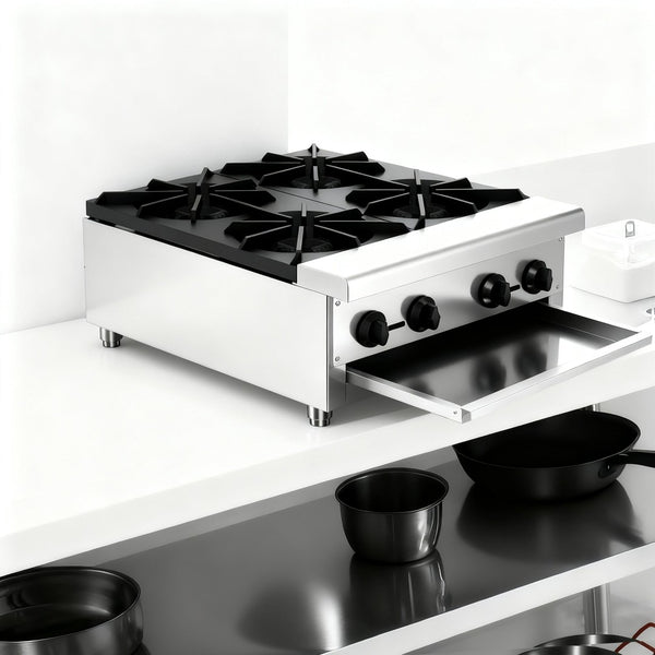 English Elm Commercial Four Burner Countertop Gas Range Stainless Steel 112000 Btu Restaurant W5057P394270