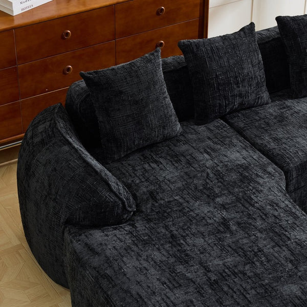 English Elm Beige Chenille L-shaped Sectional Sofa with Chaise Deep Seating and Curved Armrests Black W3612S00030