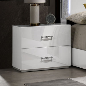English Elm Contemporary Glam Nightstand High Gloss White Lacquered Finish with Chrome Acrylic Hardware B2741P431074