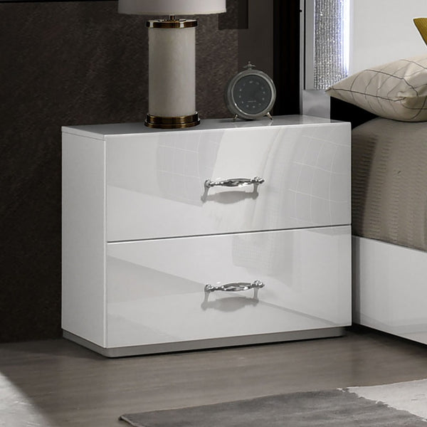 English Elm Contemporary Glam Nightstand High Gloss White Lacquered Finish with Chrome Acrylic Hardware B2741P431074