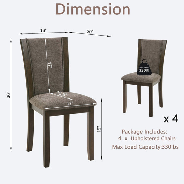 English Elm Dining Chairs Set of 4 Rubberwood Frame Linen Seat Minimalist Kitchen Seating W1998P373007