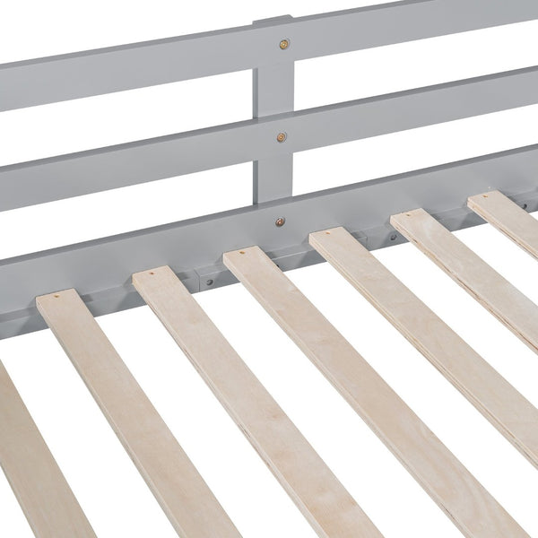 English Elm Full Over Bunk Bed with Twin Trundle Solid Pine Frame Gray Convertible LT100204AAE