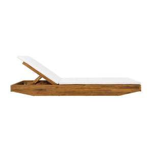 English Elm Boat-shape Acacia Wood Outdoor Chaise Lounge Slatted Teak Finish Poolside Recliner Cream,Teak N770P380117T_N770P253018C