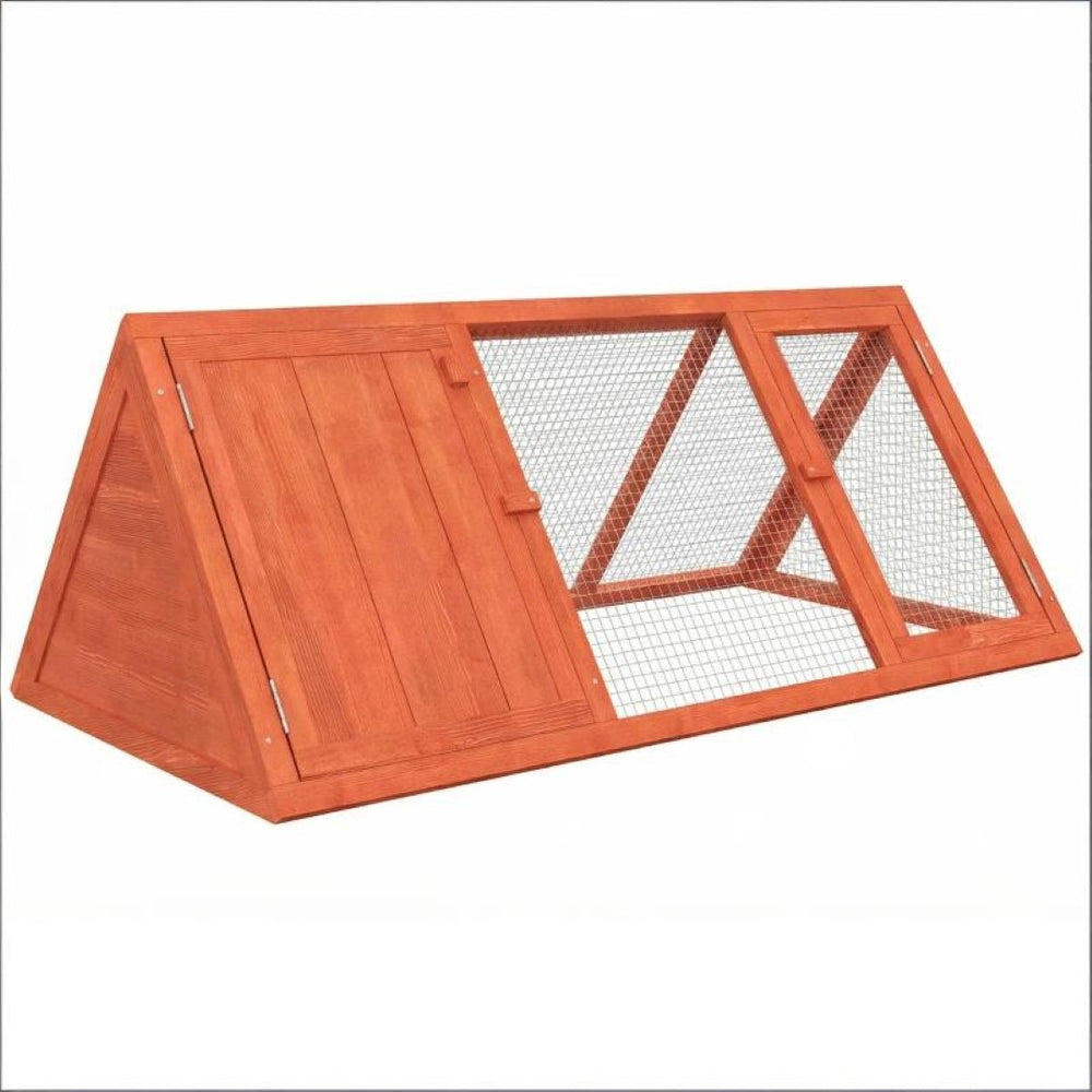 English Elm Stable Triangular Rabbit Hutch Fir Wood Frame with Wire Mesh Run for Small Animals T3971P481615